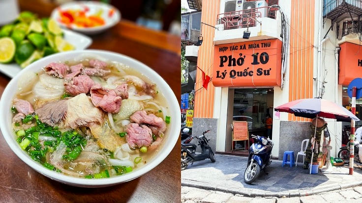 Phở 10 Lý Quốc Sư là thương hiệu không còn xa lạ với những người yêu ẩm thực Hà Nội. Phở tại đây được đánh giá cao nhờ nước dùng thanh ngọt, trong và đậm đà, ninh từ xương bò trong nhiều giờ. Sợi phở mềm mại, thơm mùi gạo, kết hợp hoàn hảo với các loại thịt bò tươi ngon như tái, chín, nạm, gầu và gân. Ảnh: Michelin Guide