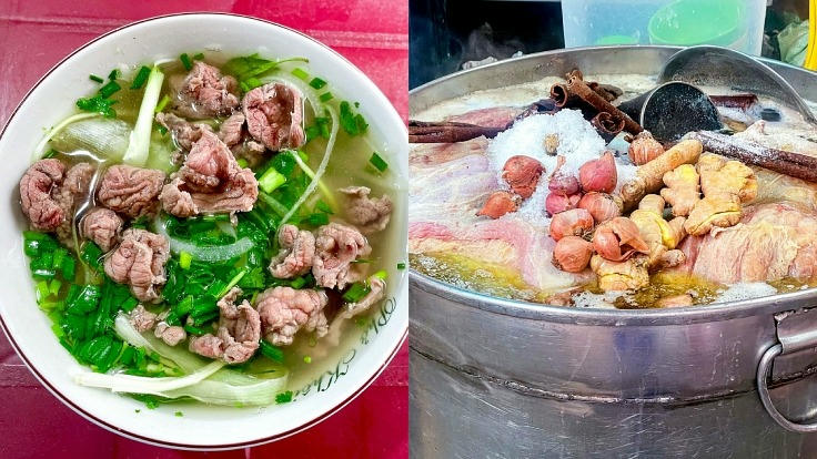 Phở Khôi Hói nằm tại phố Hàng Vải, quận Hoàn Kiếm cũng luôn tấp nập khách ra vào vì hương vị phở truyền thống, nổi tiếng suốt hơn 30 năm. Điểm đặc biệt ở quán là phần thịt bò được xào lăn, thơm lừng sau đó mới cho vào dùng kèm phở, khiến nước dùng béo ngậy đặc trưng. Ảnh: Michelin Guide